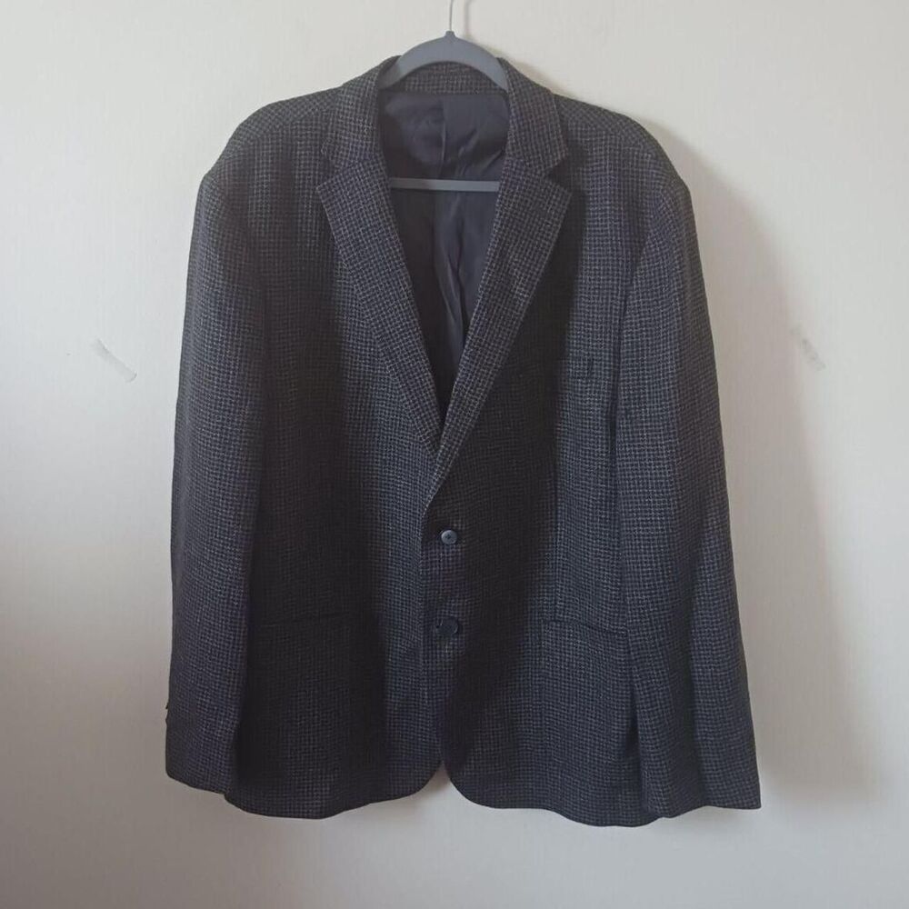 Michael‎ Kors Mens Wool Houndstooth Charcoal Gray Coat Blazer Size 48R